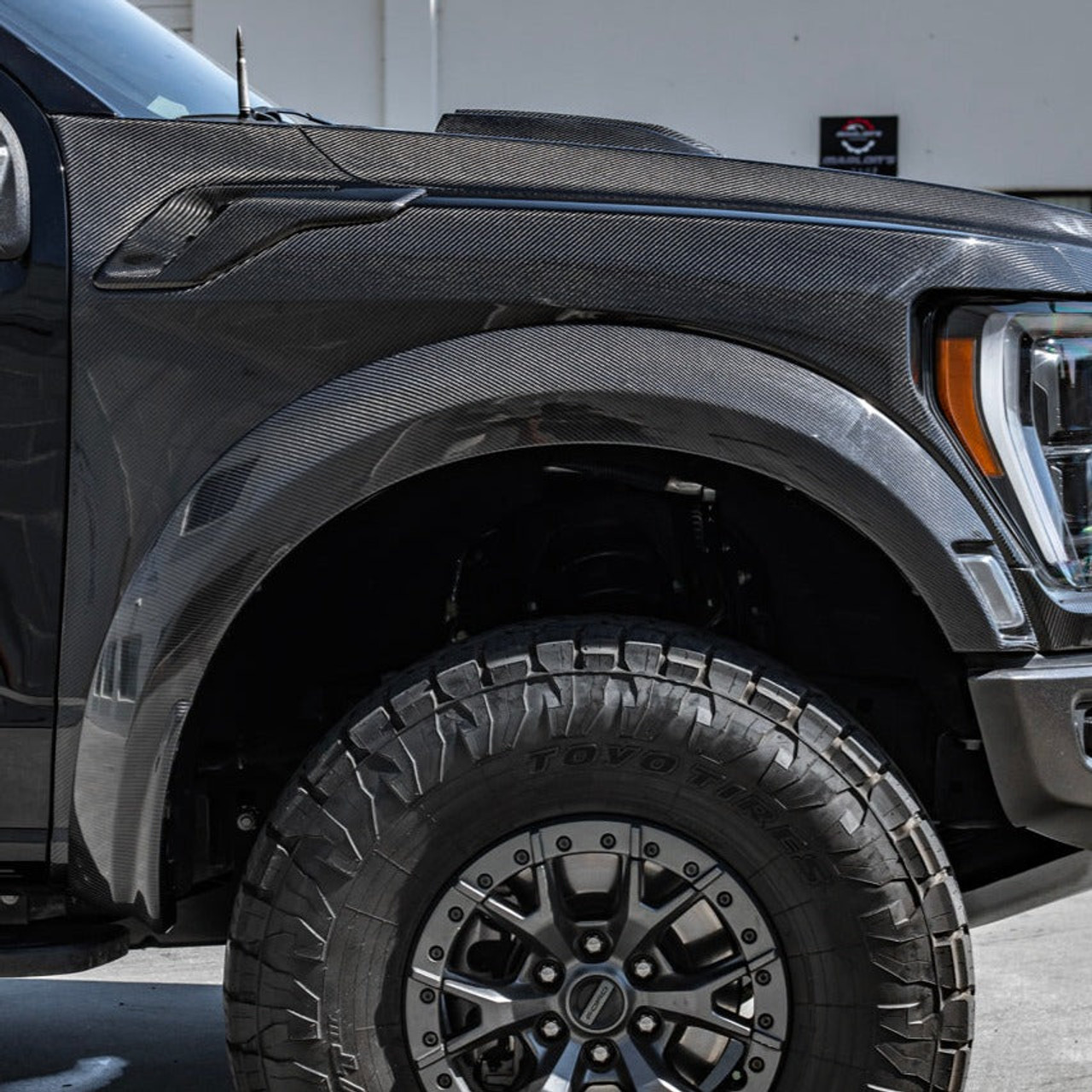 EOS Carbon Fiber Fender Flares - Front - 2021+ Gen 3 Ford Raptor (FF-846-BKCF-FRONT)