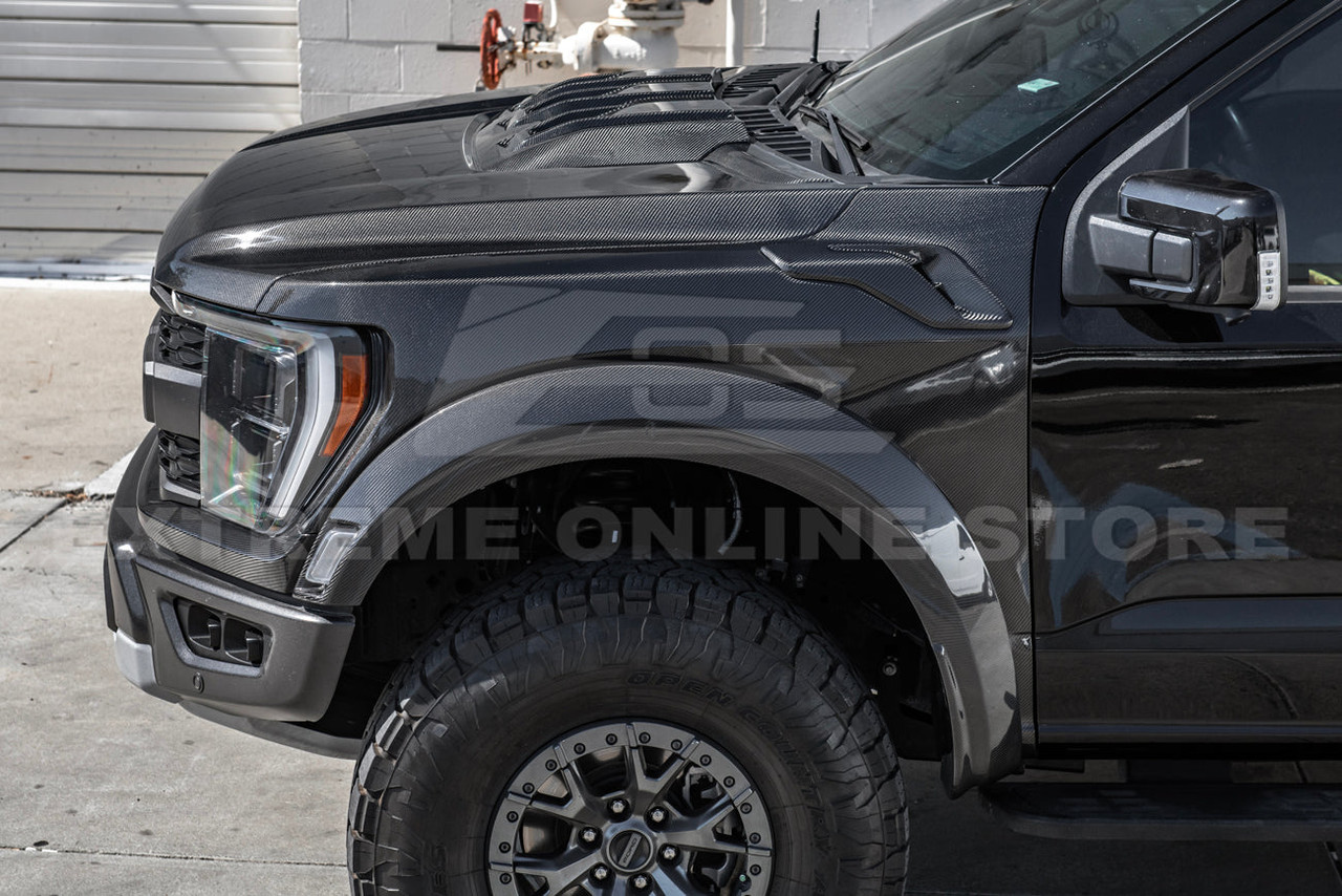 EOS Carbon Fiber Fender Flares - Front - 2021+ Gen 3 Ford Raptor (FF-846-BKCF-FRONT)