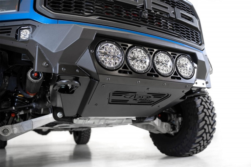 Addictive Desert Designs 17-20 Ford F-150 Raptor Bomber Front Bumper w/ 4 Rigid 360 6in Round Mounts - F110014110103