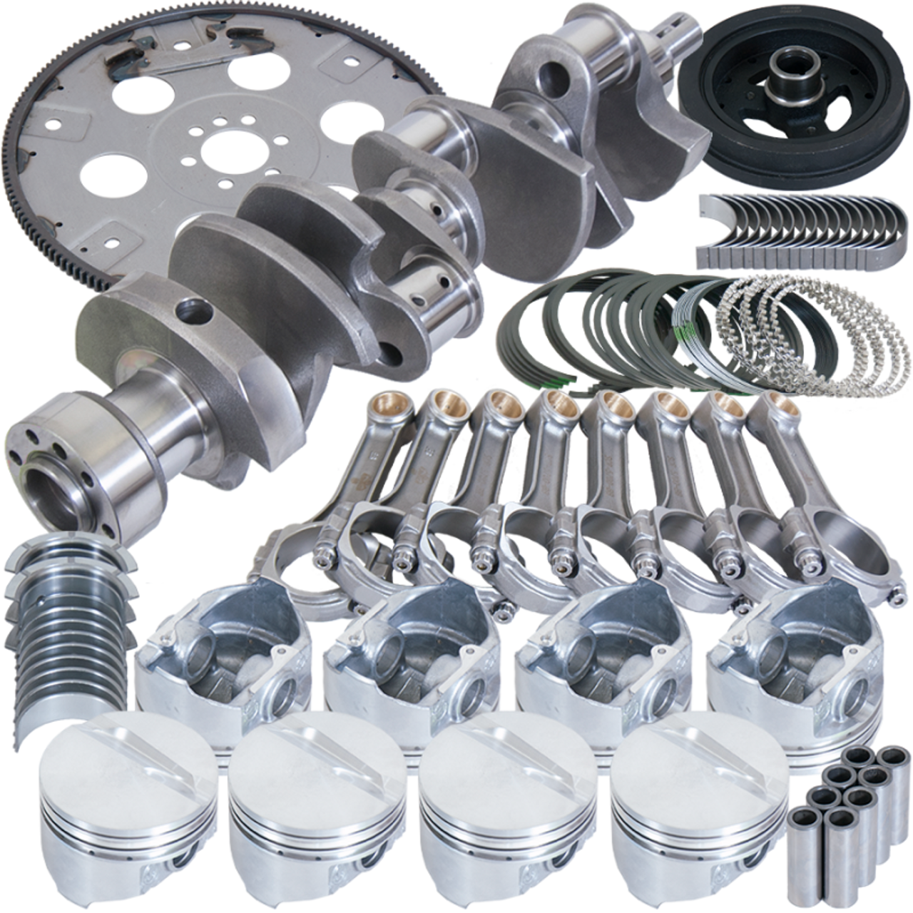 Eagle Chevy 350 1Pc 3.750in Crank 5.700in I-Beam Rods 4.040in Pistons 168 Tooth FP Balanced Assembly - B13005L04068