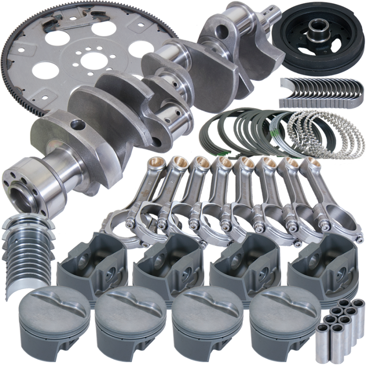 Eagle Chevy 350 1Pc 3.750in Crank 5.700in I-Beam Rods 4.030in Pistons 168 Tooth FP Balanced Assembly - B13006L03068