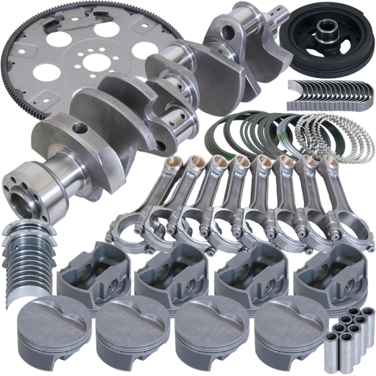 Eagle Chevy 350 1Pc 3.750in Crank 6.000in I-Beam Rods 4.060in Pistons 168 Tooth FP Balanced Assembly - B13007L06068
