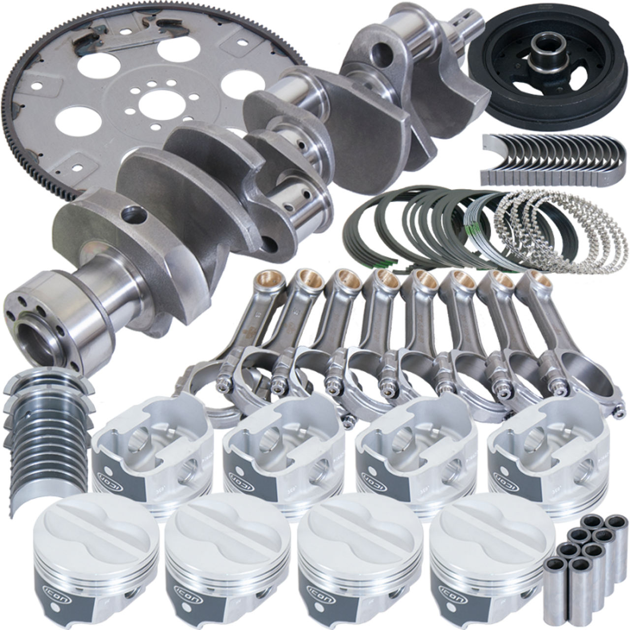 Eagle Chevy 350 1Pc 3.750in Crank 5.700in I-Beam Rod 4.060in Pistons 168 Tooth FP Balanced Assembly - B13009L06068