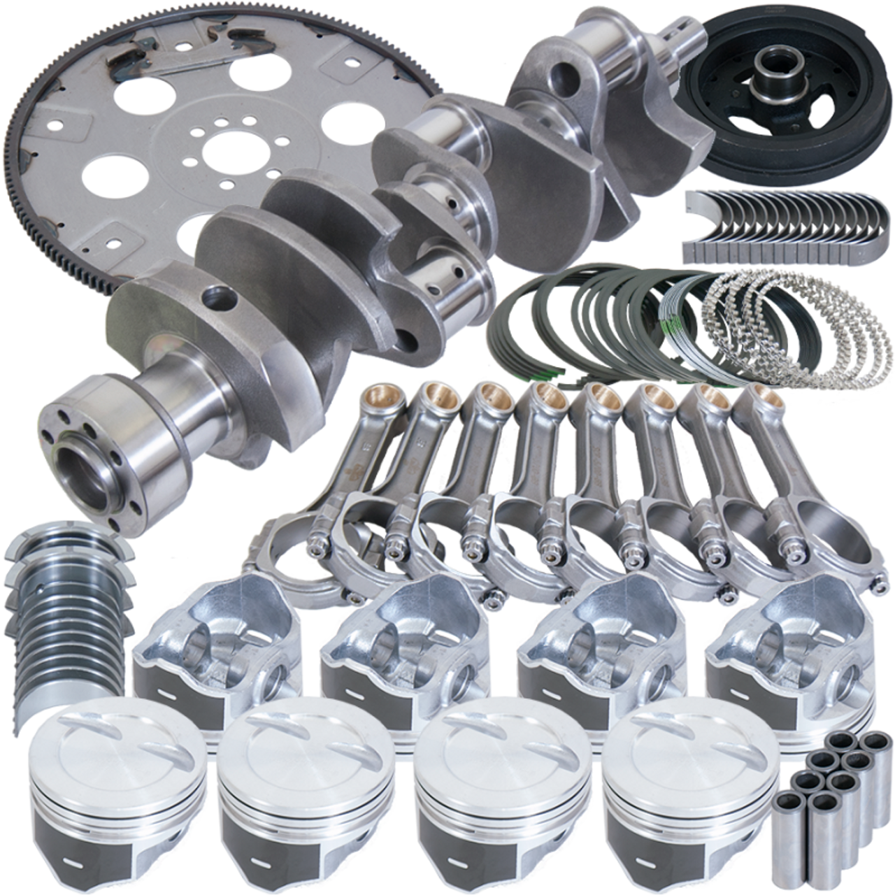 Eagle Chevy 350 1Pc 3.750in Crank 5.700in I-Beam Rods 4.040in Pistons 168 Tooth FP Balanced Assembly - B13404L04068