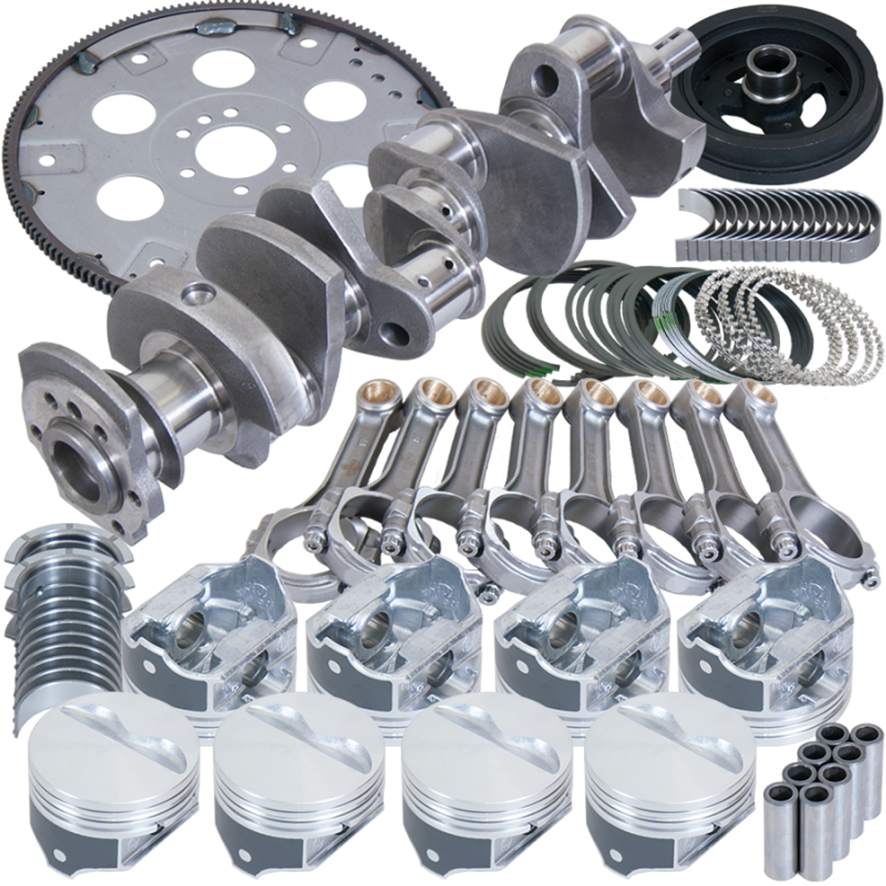 Eagle Chevy 350 1Pc 3.480in Crank 5.700in I-Beam Rods 4.030in Pistons 153 Tooth FP Balanced Assembly - B15402L03053