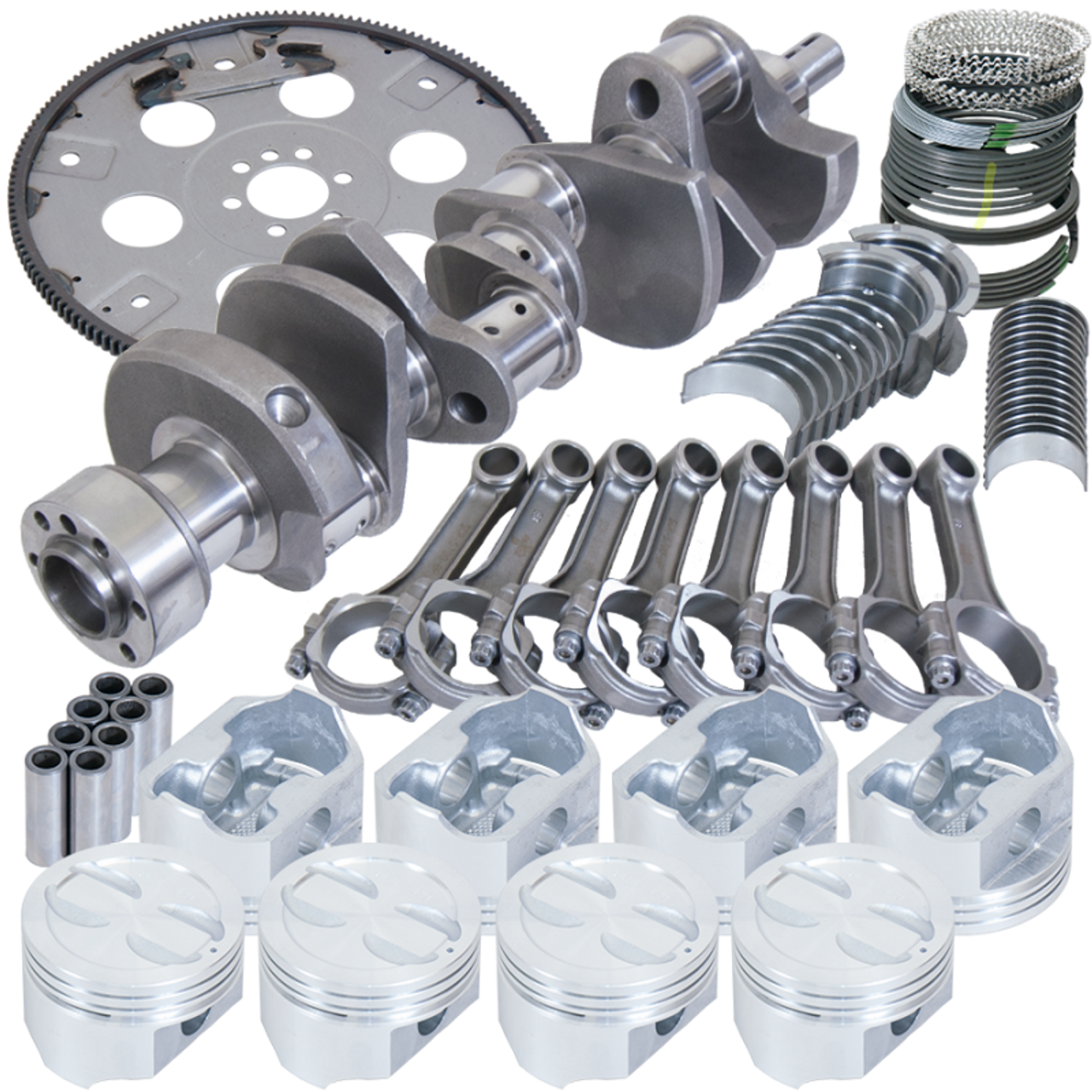 Eagle Chevy 350 1Pc 3.480in Crank 5.700in I-Beam Rods 4.040in Pistons 168 Tooth FP Balanced Assembly - B15403L04068