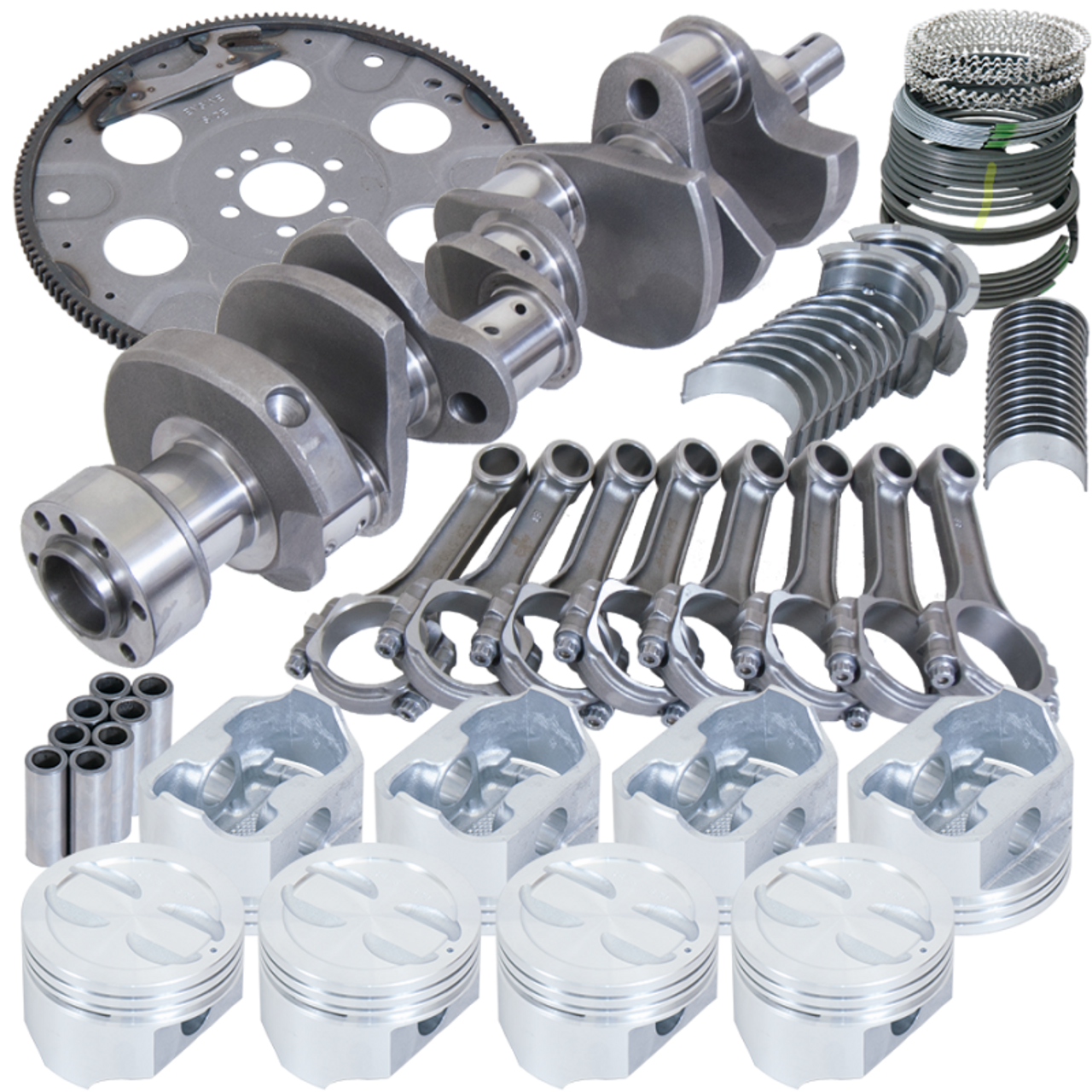Eagle Chevy 350 1Pc 3.480in Crank 5.700in I-Beam Rods 4.060in Pistons 153 Tooth FP Balanced Assembly - B15403L06053