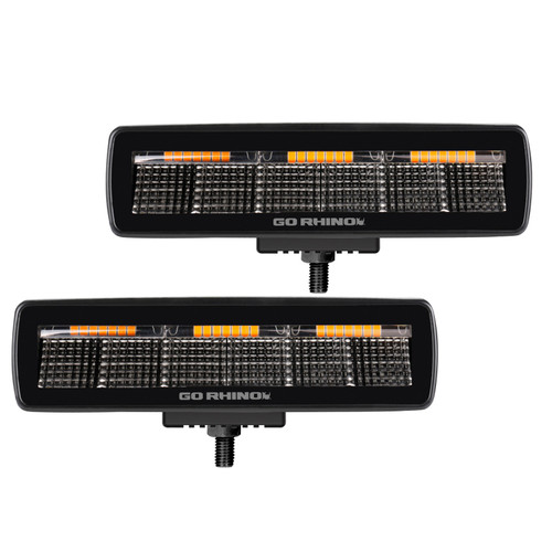 Go Rhino Xplor Blackout Combo Series Sixline LED Flood Lights w/Amber (Surface Mount) - Blk (Pair) - 750600622FBS