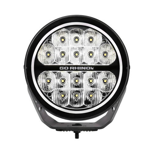 Go Rhino Xplor Blackout Series Round LED Driving Light w/DRL (Surface/Threaded Stud Mnt) 7in. - Blk - 750800711DRS