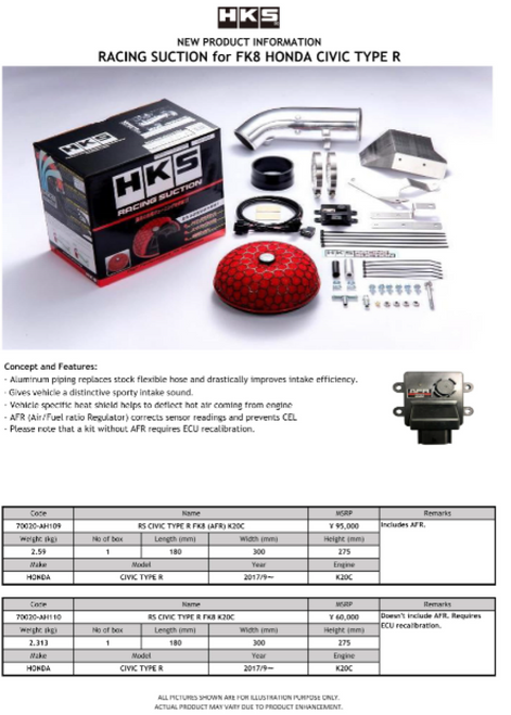HKS RS HONDA CIVIC TYPE-R FK8 K20C (AFR Not Incl.) - 70020-AH110