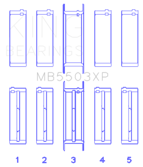 King Ford V8 351ci 5.8L 16V (Size .010 Oversized) Performance Main Bearing Set - MB5503XP010