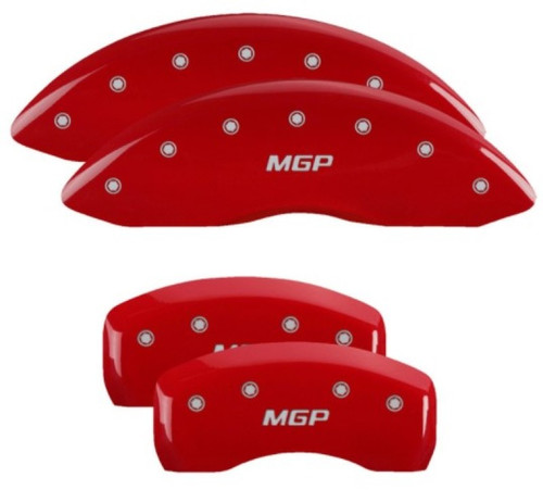 MGP 4 Caliper Covers Engraved Front & Rear MGP Red Finish Silver Characters 2019 Ford Edge - 10247SMGPRD