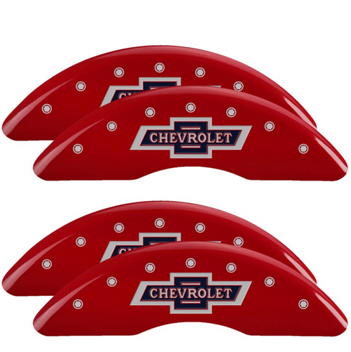 MGP 4 Caliper Covers Engraved F & R 100th Anniv Red Finish Silver Char 2019 Chevy Silverado 3500 HD - 14173SBANRD User 1
