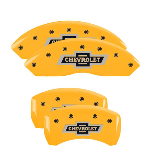 MGP 4 Caliper Covers Engraved F & R 100 Anniversary Yellow Finish Black Char 2019 Chevrolet Equinox - 14247SBANYL Photo - Primary