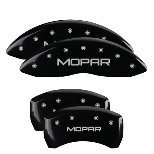 MGP 4 Caliper Covers Engraved Front & Rear Mopar Black Finish Silver Char 2017 Chrysler Pacifica - 32025SMOPBK Photo - Primary