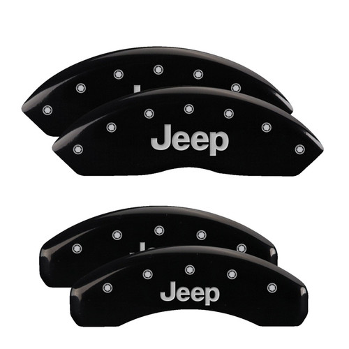 MGP 4 Caliper Covers Engraved Front & Rear Jeep Black Finish Silver Char 2018 Jeep Wrangler - 42018SJEPBK Photo - Primary