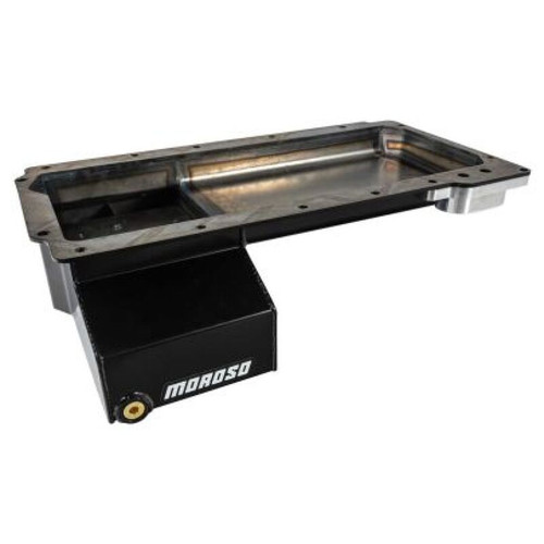 Moroso GM LS Swap (w/Front Sump/Remote Oil Filter Adapter) Wet Sump 6.5qt 6in Steel Oil Pan - Black - 20146