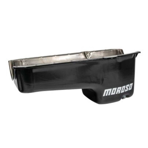 Moroso 1986+ Chevrolet SBC (w/Passenger Side Dipstick) Wet Sump 6qt 8.25in Steel Oil Pan - Black - 20182