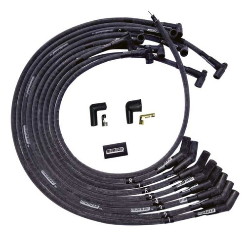 Moroso BBC Under Header Sleeved 135 Plug End HEI Ultra Spark Plug Wire Set - Black - 51545