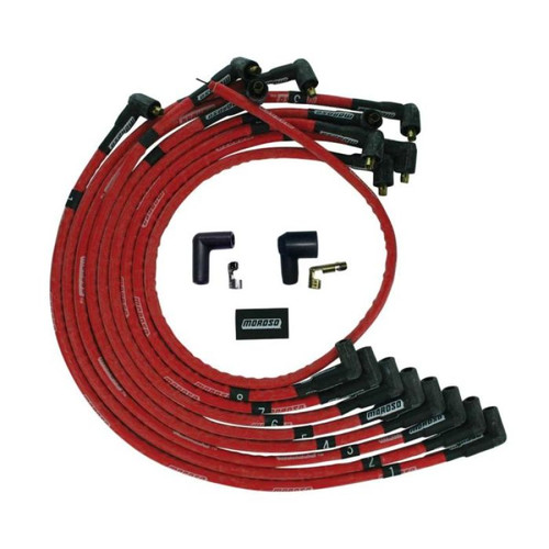 Moroso SBC Over Valve Cover 90Deg Plug Non-HEI Sleeved Ultra Spark Plug Wire Set - Red - 52526