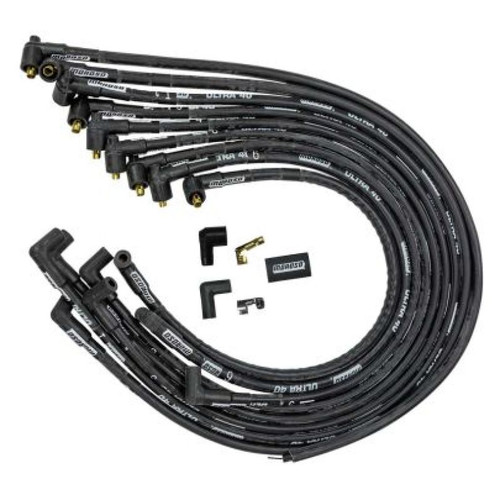 Moroso Chevrolet Small Block Ignition Wire Set - Ultra 40 - Sleeved - Non-HEI - 90 Degree - Black - 73825
