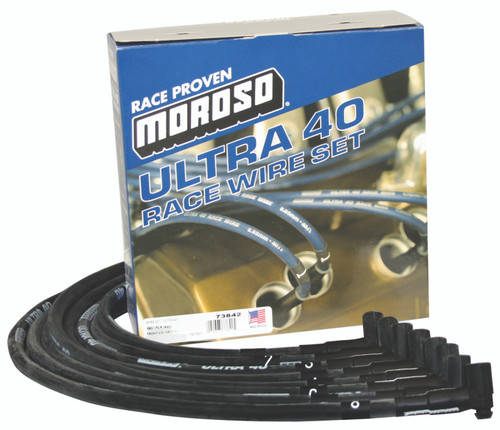 Moroso Chevrolet Small Block (w/Jesel) Ignition Wire Set - Ultra 40 - Sleeved - 90 Degree - Black - 73842