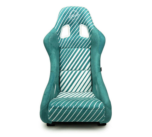 NRG FRP Bucket Seat - 20 Year Anniversary - Microfiber Green w/ White Stripes & Arrow Design -Medium - FRP-303TWTY-GN Photo - Primary