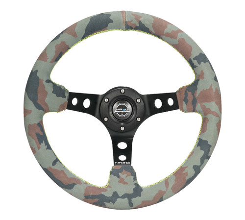 NRG Reinforced Steering Wheel (350mm / 3in. Deep) Camo Suede Mark w/ Neon Grn stitching & Blk Spoke - RST-006MB-S-CAMO User 1