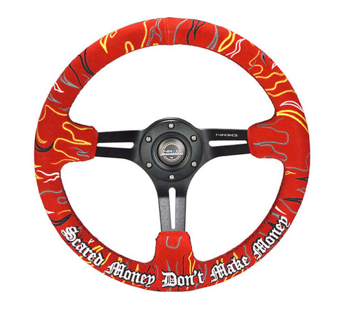 NRG Reinforced Steering Wheel (3in. Deep) Ryan Litteral Sig Blk Alcan, Red Stich, Flame Embroidery - RST-018MB-RLR Photo - Primary