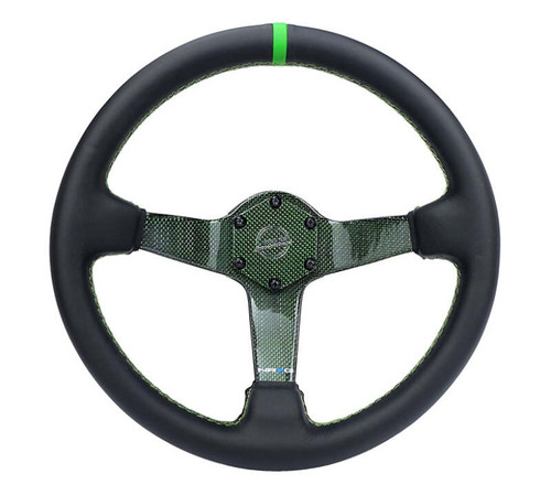 NRG Reinforced Steering Wheel (350mm) Green Carbon Fiber Center - Green Stitching & Center Mark - RST-036CF-GN Photo - Primary