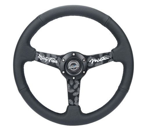 NRG Reinforced Black Perforated Leather Steering Wheel 350mm / 1.5in Deep w/ Goal Digger Blk Stitch - RST-037MB-BGD-R Photo - Primary