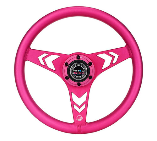 NRG Aluminum Steering Wheel 330mm - Arow Cutout - Ergonomic Grip - Anadized Pink - RST-070-PK Photo - Primary