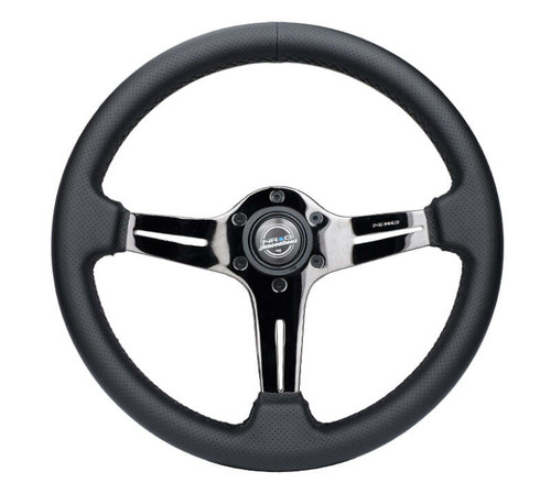 NRG Light Weight Gaming Steering Wheel - 350mm 3 Black Chrome Silver Spokes Perforated Leather - ST-018BC-PR Photo - Primary