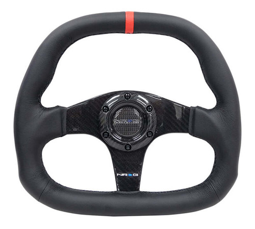 NRG Carbon Fiber Steering Wheel (320mm) Black CF Center w/Black Stitch Red Center Mark Flat Bottom - ST-019CF-R Photo - Primary