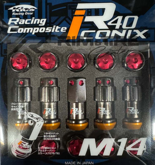 Project Kics R40 Iconix 14x1.50 Classical Lock & Lug Nuts 16+4 (Red Cap) - WRIA14CR