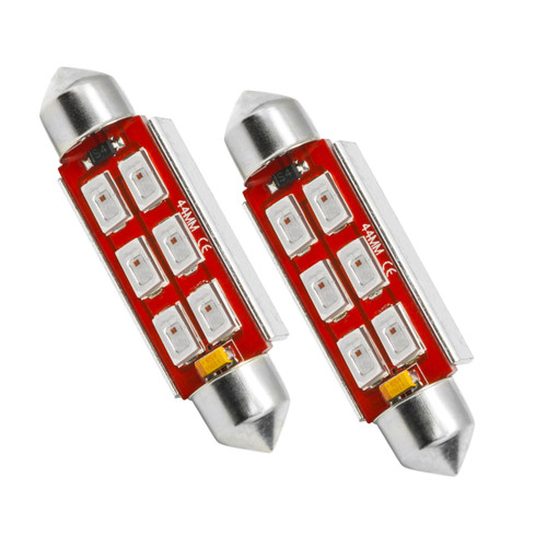 Oracle 44MM 6 LED 3-Chip Festoon Bulbs (Pair) - Red - 5207-003