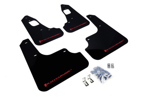 Rally Armor 08-17 Mitsubishi EVO X Black UR Mud Flap w/ Red Logo - MF10-UR-BLK/RD