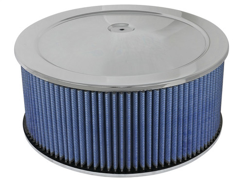 aFe MagnumFLOW Air Filters Round Racing P5R A/F Chrome Assy 14x6: Blk/Blue E/M - 18-21404