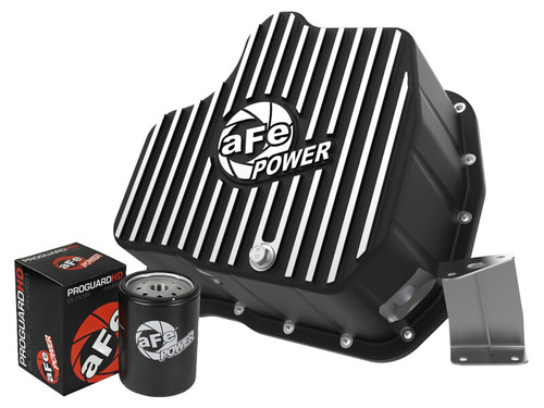 aFe POWER GM Diesel Trucks 01-10 V8-6.6L (td) Pro Series Engine Oil Pan Black w/ Machined Fins - 46-71070B
