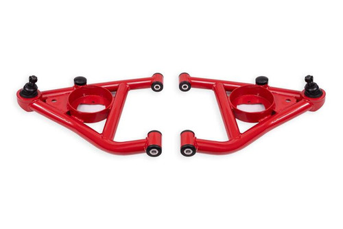 BMR 67-69 Chevrolet Camaro w/Rear Bump Stops Lower A-Arms w/ STD Ball Joint (Delrin) - Red - AAL316R