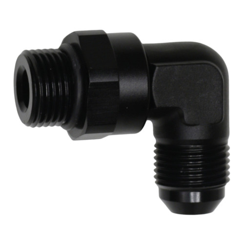 DeatschWerks 8AN ORB Male Swivel to 8AN Male Flare 90-Degree Fitting - Anodized Matte Black - 6-02-0411-B