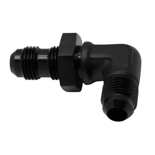DeatschWerks 6AN Male Flare to 6AN Male Flare Bulkhead Adapter 90-Degree - Anodized Matte Black - 6-02-0710-B