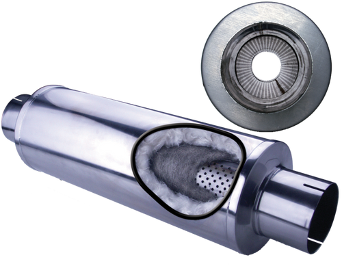 Diamond Eye MFLR 5inID SGL IN/SGL OUT 7inDIA X 24in BODY 30in LENGTH LOUVERED SLOTTED ENDS 409 SS - 560033