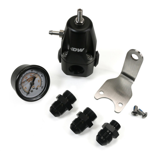 DeatschWerks DWR1000 AFPR + Pressure Gauge + 8AN Fittings - Anodized Black - 6-1000-FRB-88
