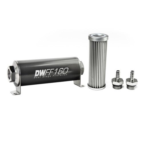 DeatschWerks Stainless Steel 5/16in 5 Micron Universal Inline Fuel Filter Housing Kit (160mm) - 8-03-160-005K-516