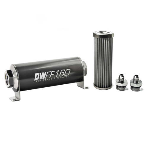DeatschWerks Stainless Steel 6AN 40 Micron Universal Inline Fuel Filter Housing Kit (160mm) - 8-03-160-040K-6