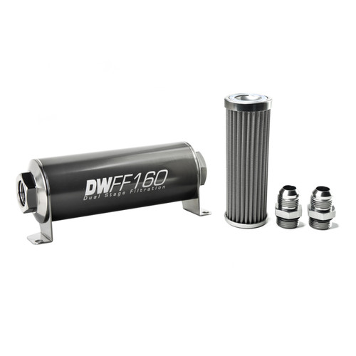 DeatschWerks Stainless Steel 10AN 100 Micron Universal Inline Fuel Filter Housing Kit (160mm) - 8-03-160-100K-10
