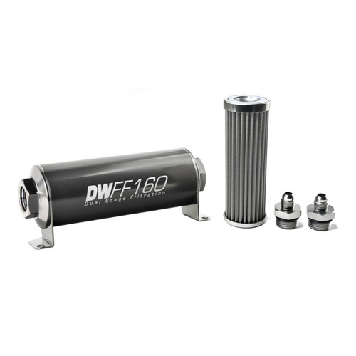 DeatschWerks Stainless Steel 6AN 100 Micron Universal Inline Fuel Filter Housing Kit (160mm) - 8-03-160-100K-6