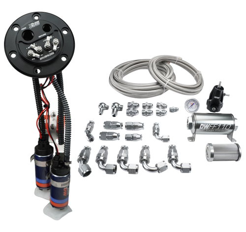Deatschwerks X2 Series Fuel Pump Hanger w/ Dual DW420 Pumps/PTFE Plumbing kit for 92-00 Honda Civic - 9-421-625-7043