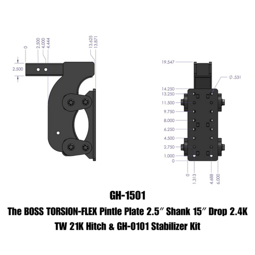 Gen-Y The Boss Torsion-Flex Pintle Plate 2.5in Shank 15in Drop 21K Hitch w/GH-0100 Stabilizer Kit - GH-1501